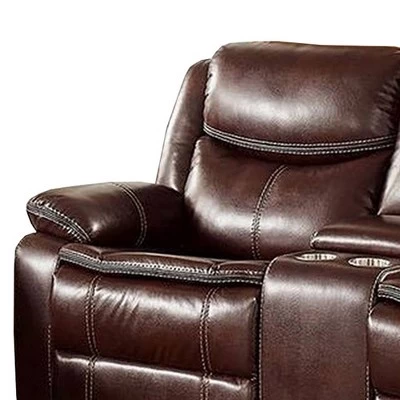 Recliner Loveseat With Leatherette Seating Brown - Benzara 1 Recliner Loveseat With Leatherette Seating Brown - Benzara