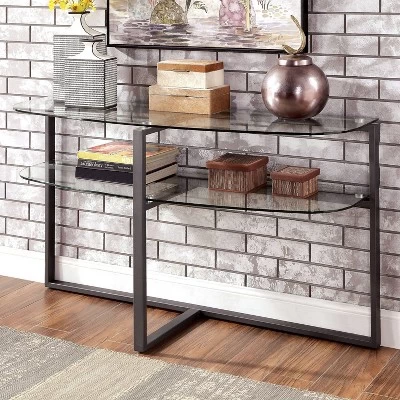 Muria Multi Top Design Sofa Table With A Glass Top Gun Metal - MiBasics 1 Muria Multi Top Design Sofa Table With A Glass Top Gun Metal - MiBasics