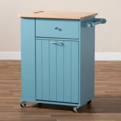 Liona Sky Wood Kitchen Storage Cart Blue/Natural - Baxton Studio -Online Furniture Store GUEST fec97e39 44a6 4b75 a05f 40c6190e3e0d