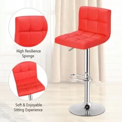 Costway Set Of 2 Bar Stools Adjustable Swivel Kitchen Counter Bar Chair PU Leather Red Full Back -Online Furniture Store GUEST fee4cd8c d74f 4a7b a0d7 df6aa68db31d