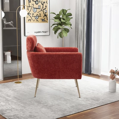 29.5" Modern Chenille Accent Armchair With Gold Metal Legs And Throw Pillow - ModernLuxe 2 29.5" Modern Chenille Accent Armchair With Gold Metal Legs And Throw Pillow - ModernLuxe - Image 2