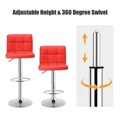 Costway Set Of 2 Bar Stools Adjustable Swivel Kitchen Counter Bar Chair PU Leather Red Full Back -Online Furniture Store GUEST ff57ff21 e64b 4f58 8b90 f1fdb71124ea