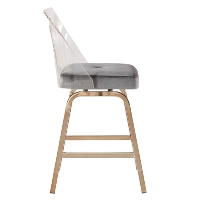 Set Of 2 24" Svana Champagne Gold Finish Velvet Swivel Counter Height Barstools - Inspire Q 4 Set Of 2 24" Svana Champagne Gold Finish Velvet Swivel Counter Height Barstools - Inspire Q - Image 4